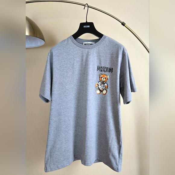 NWT MOSCHINO Teddy Bear Logo Printed Gray Men's T-Shirt Size:L